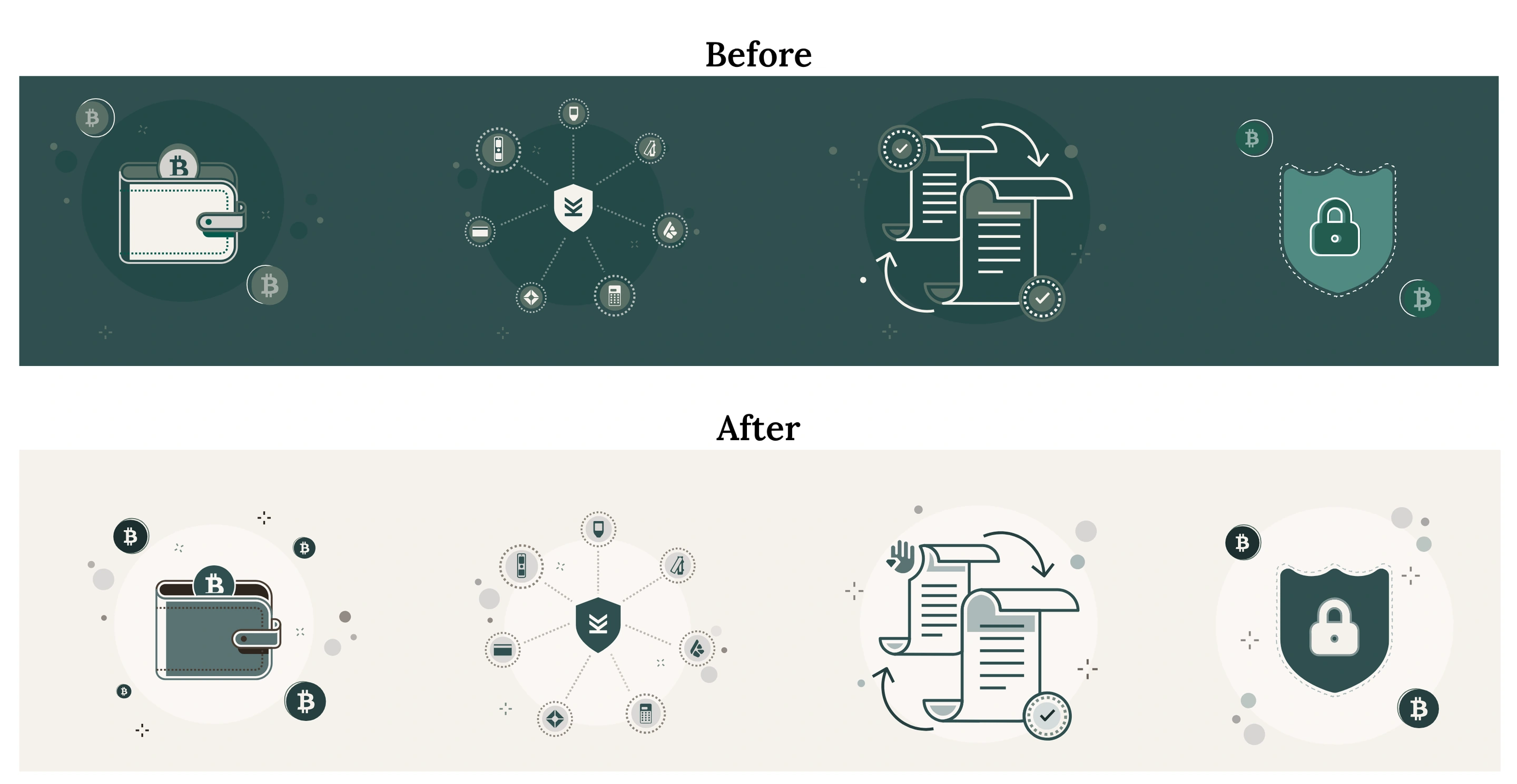 Illustrations before and after the light mode rework