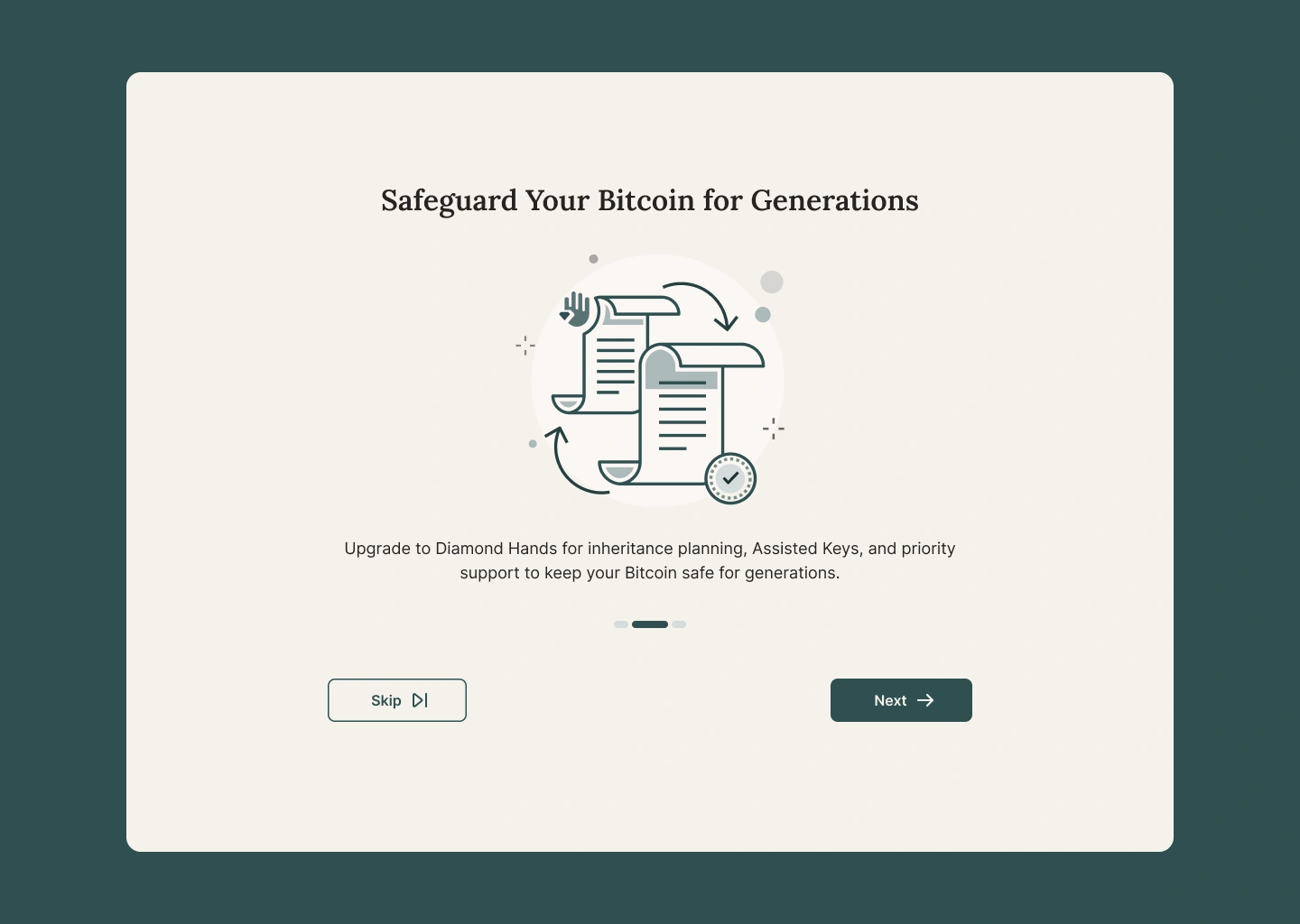Onboarding screen 2, safeguard your Bitcoin for generations
