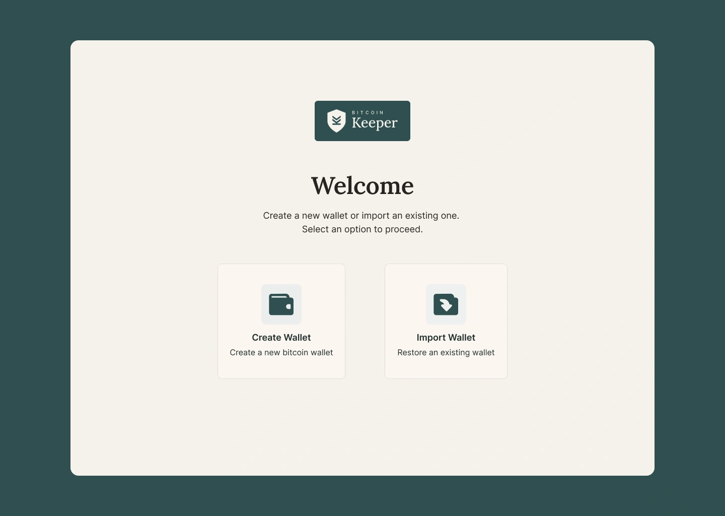 Welcome screen with create or import wallet
