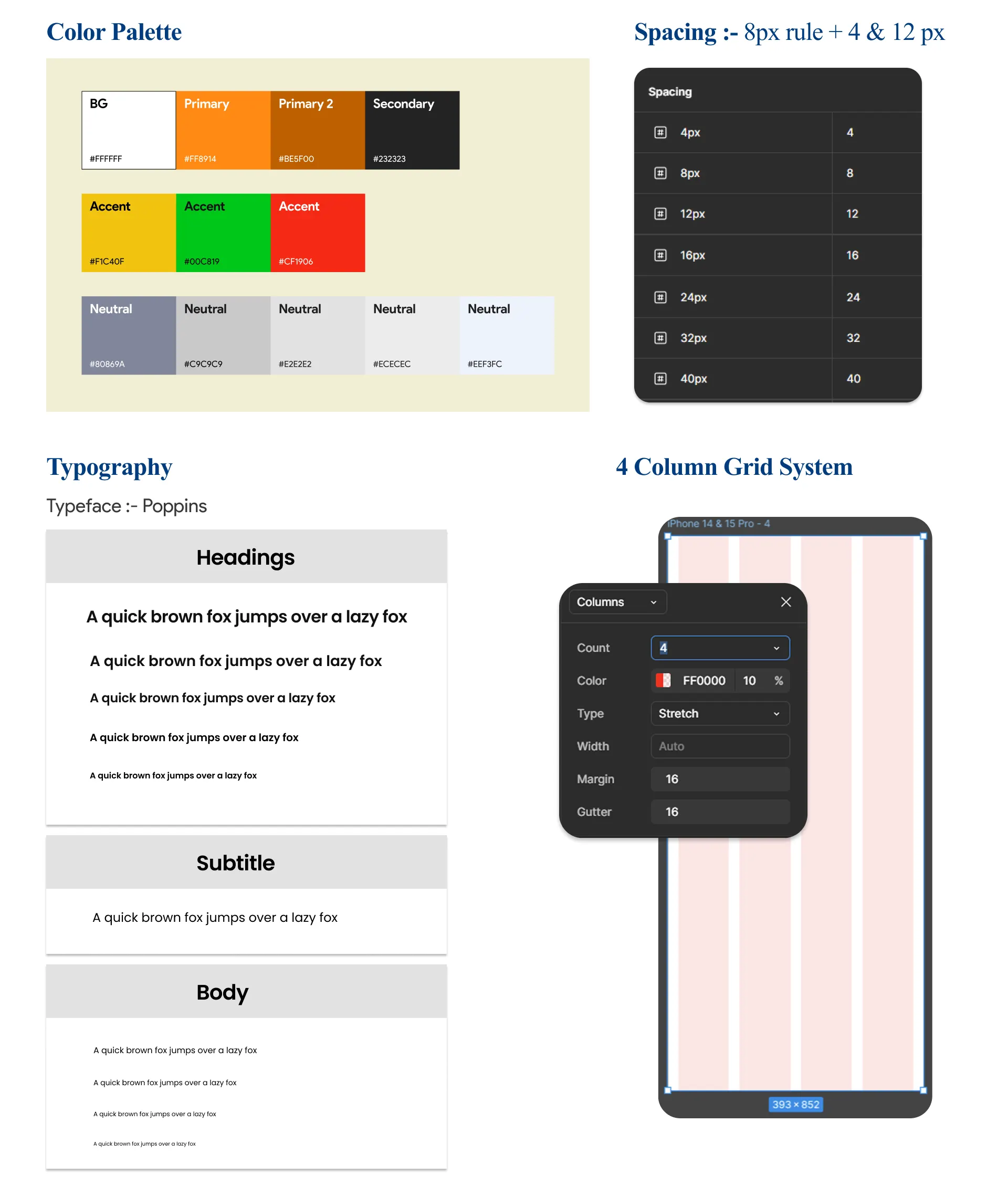 QuickServe visual design guide with colours, type and components