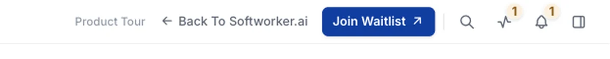 The tour's top bar with Product Tour, Back To Softworker.ai and a blue Join Waitlist button