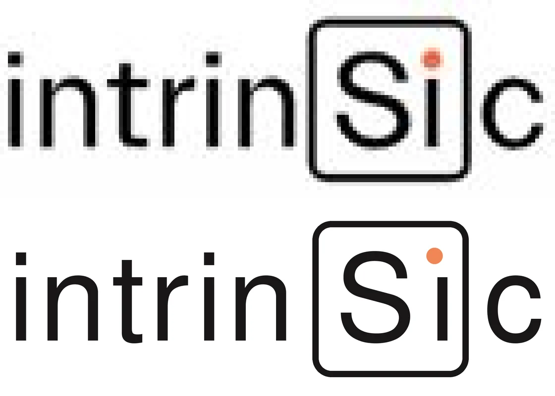 The rebuilt intrinSic wordmark compared with the one in the site header